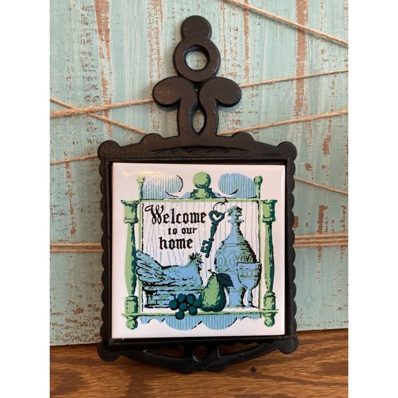 Sanyo Welcome To Our Home Farmhouse Tile and Cast Iron Decorative Trivet - Picture 2 of 4